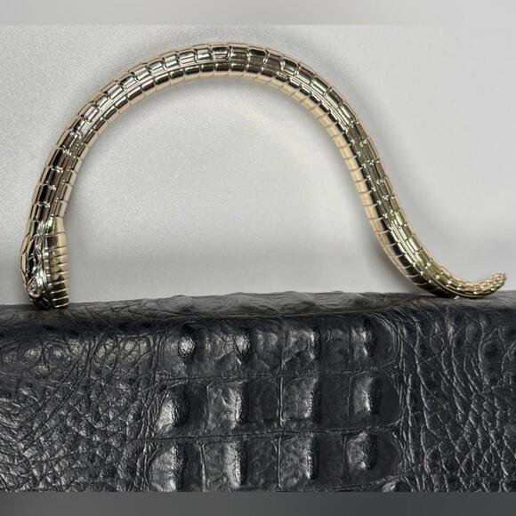 House of Harlow 1960 Croc-Embossed Top black Handle Bag with Crossbody Strap - Picture 4 of 8